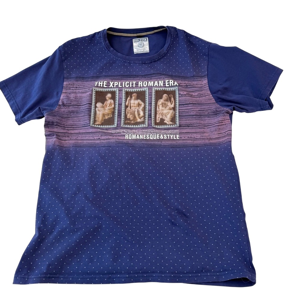ODDI DIVSN Mens Roman Graphic Tee Navy Blue Romanesque Streetwear Large